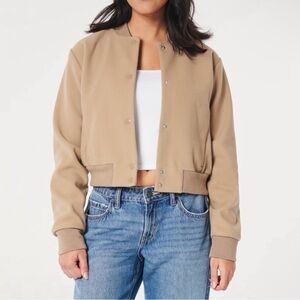 Hollister Women's Tan Faux Wool Bomber Jacket